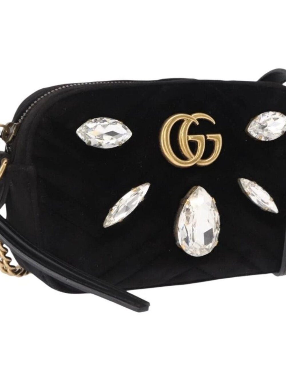 GUCCI GG Marmont Mini Camera Bag Chain Bag Suede Black Gold 448065 Auth ka1530